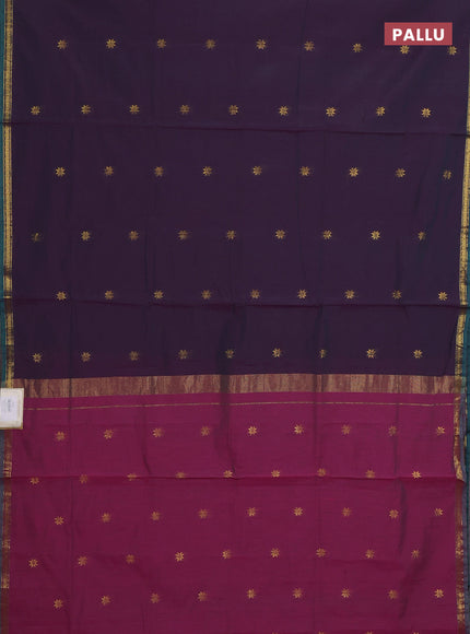 Semi maheswari cotton saree peacock green and pink with zari woven buttas and small zari woven border