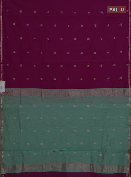 Semi maheswari cotton saree magenta pink and teal green with zari woven buttas and small zari woven border