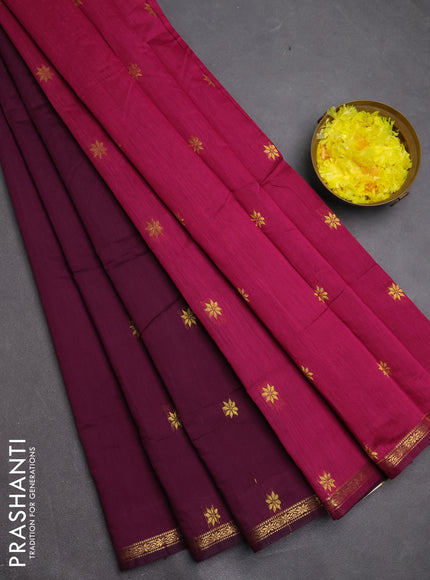 Semi maheswari cotton saree purple and magenta pink with zari woven buttas and small zari woven border