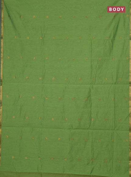 Semi maheswari cotton saree light green and orange with zari woven buttas and small zari woven border