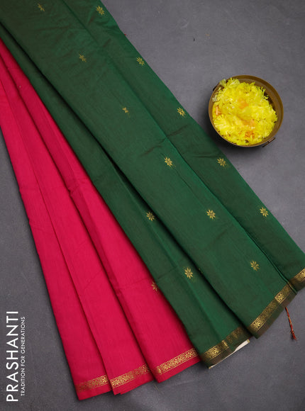 Semi maheswari cotton saree pink and green with zari woven buttas and small zari woven border