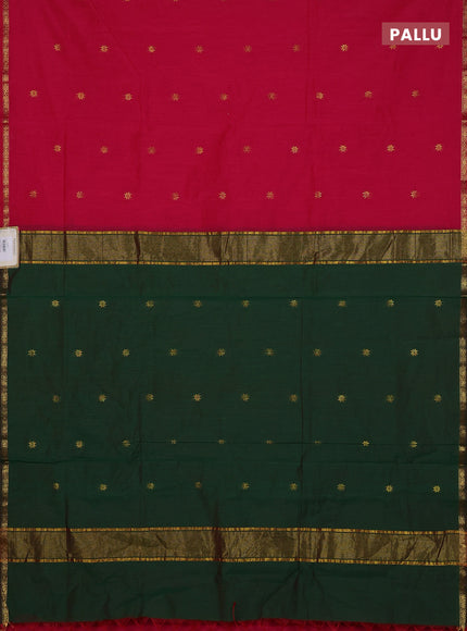 Semi maheswari cotton saree pink and green with zari woven buttas and small zari woven border