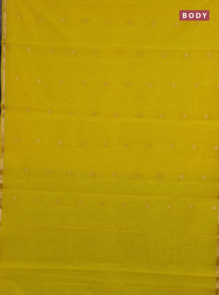 Semi maheswari cotton saree yellow and light green with zari woven buttas and small zari woven border