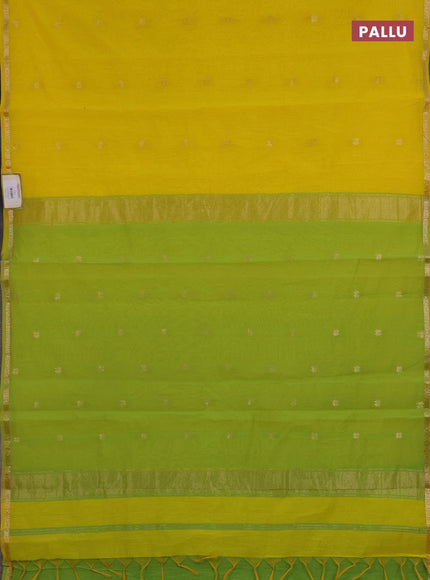 Semi maheswari cotton saree yellow and light green with zari woven buttas and small zari woven border