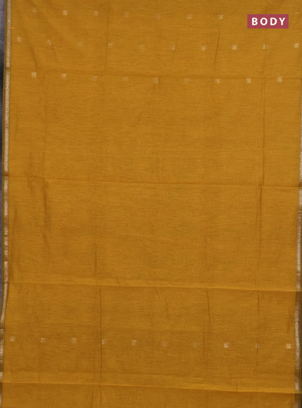 Semi maheswari cotton saree mustard yellow and maroon with zari woven buttas and small zari woven border