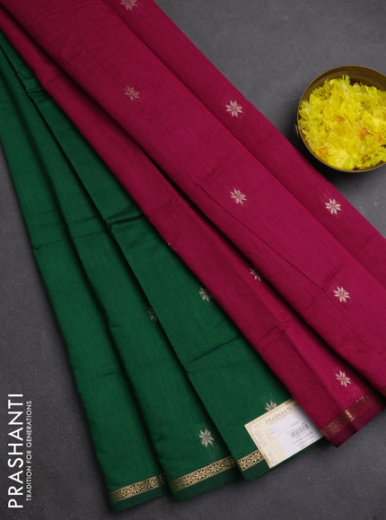 Semi maheswari cotton saree green and pink with zari woven buttas and small zari woven border
