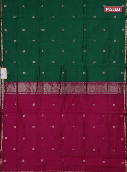 Semi maheswari cotton saree green and pink with zari woven buttas and small zari woven border