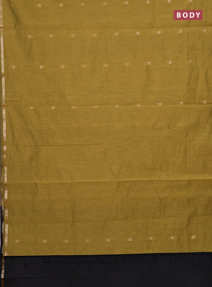 Semi maheswari cotton saree dark mustard and black with zari woven buttas and small zari woven border