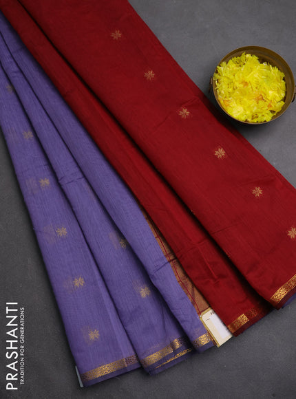 Semi maheswari cotton saree pastel violet and maroon with zari woven buttas and small zari woven border