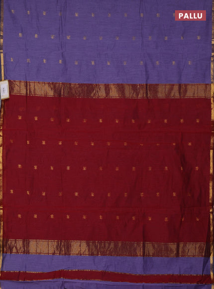 Semi maheswari cotton saree pastel violet and maroon with zari woven buttas and small zari woven border