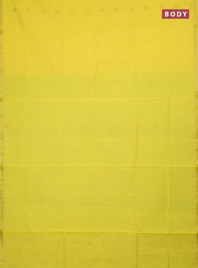 Semi maheswari cotton saree yellow and light green with zari woven buttas and small zari woven border