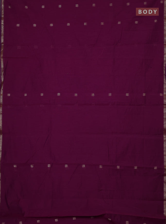 Semi maheswari cotton saree purple and blue with zari woven buttas and small zari woven border