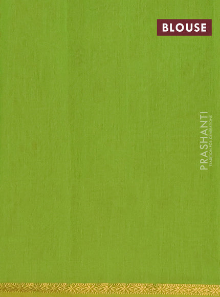 Semi maheswari cotton saree orange and light green with zari woven buttas and small zari woven border