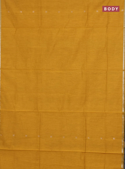Semi maheswari cotton saree mustard yellow and black with zari woven buttas and small zari woven border