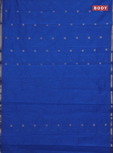 Semi maheswari cotton saree blue and dark maroon with zari woven buttas and small zari woven border