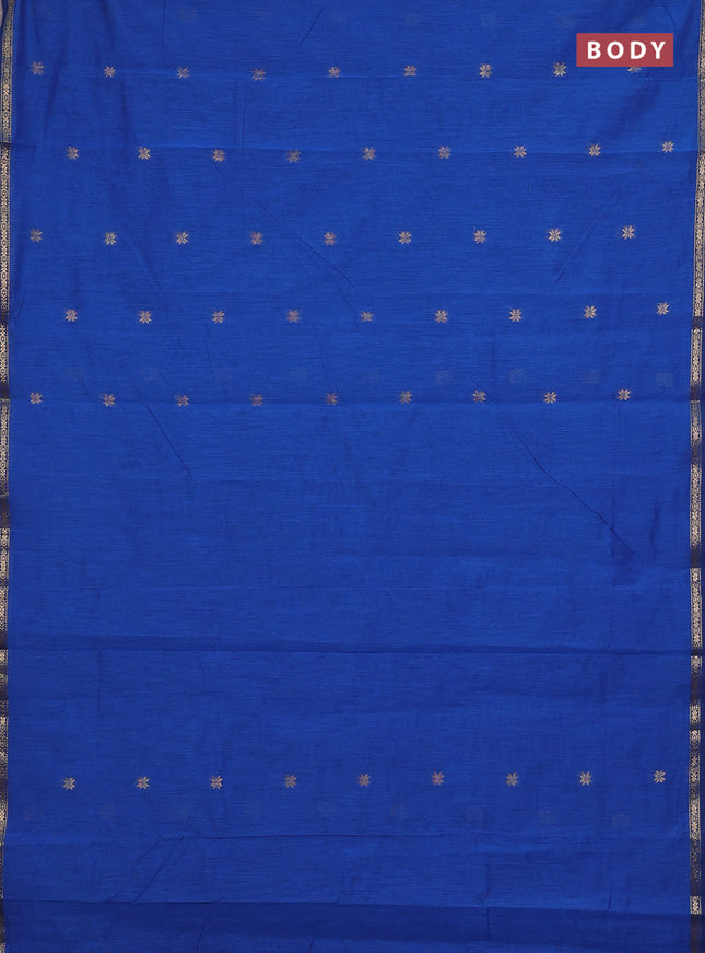 Semi maheswari cotton saree blue and dark maroon with zari woven buttas and small zari woven border