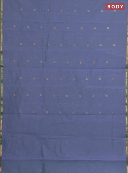 Semi maheswari cotton saree grey and green with zari woven buttas and small zari woven border