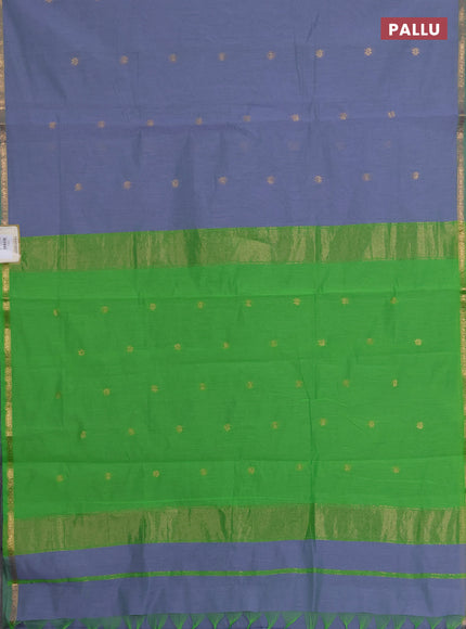 Semi maheswari cotton saree grey and green with zari woven buttas and small zari woven border