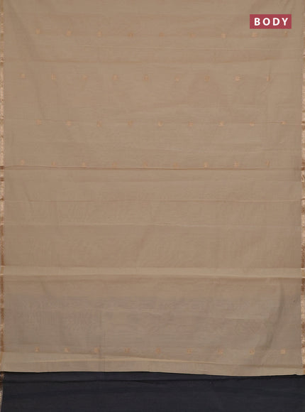 Semi maheswari cotton saree sandal and grey with zari woven buttas and small zari woven border