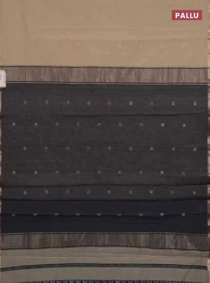 Semi maheswari cotton saree sandal and grey with zari woven buttas and small zari woven border