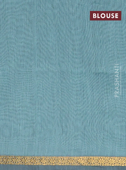 Semi maheswari cotton saree grey and bluish green with zari woven buttas and small zari woven border