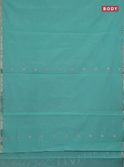 Semi maheswari cotton saree pastel green and pink shade with zari woven buttas and small zari woven border