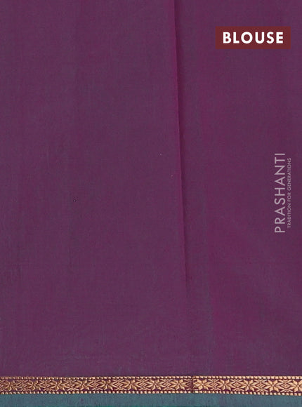 Semi maheswari cotton saree teal green and purple with zari woven buttas and small zari woven border