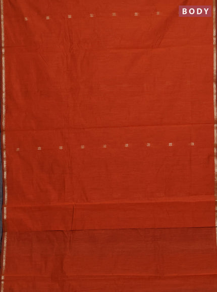 Semi maheswari cotton saree rust orange and deep purple with zari woven buttas and small zari woven border