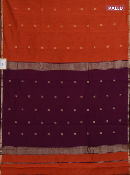 Semi maheswari cotton saree rust orange and deep purple with zari woven buttas and small zari woven border