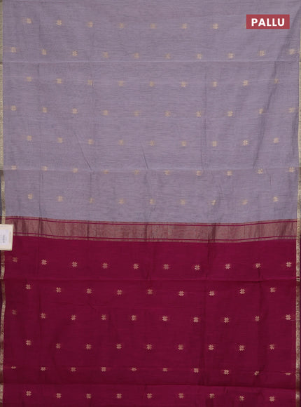 Semi maheswari cotton saree grey and magenta pink with zari woven buttas and small zari woven border