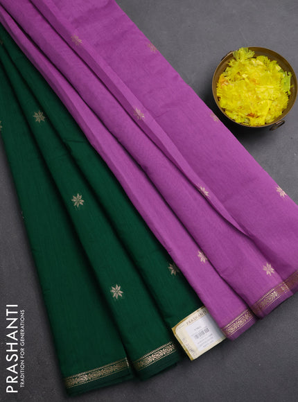 Semi maheswari cotton saree green and lavender with zari woven buttas and small zari woven border