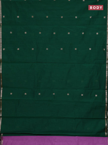 Semi maheswari cotton saree green and lavender with zari woven buttas and small zari woven border