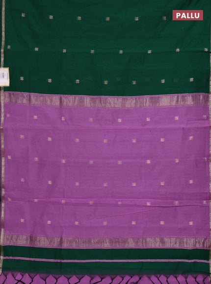 Semi maheswari cotton saree green and lavender with zari woven buttas and small zari woven border