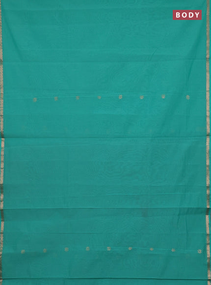 Semi maheswari cotton saree teal green and pink shade with zari woven buttas and small zari woven border