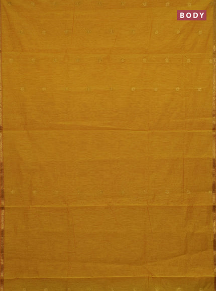Semi maheswari cotton saree yellow and red with zari woven buttas and small zari woven border