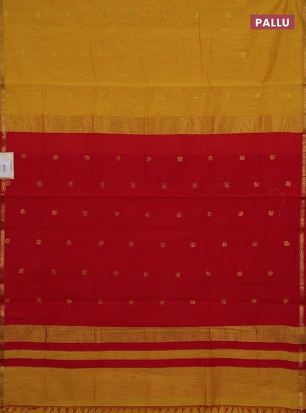 Semi maheswari cotton saree yellow and red with zari woven buttas and small zari woven border