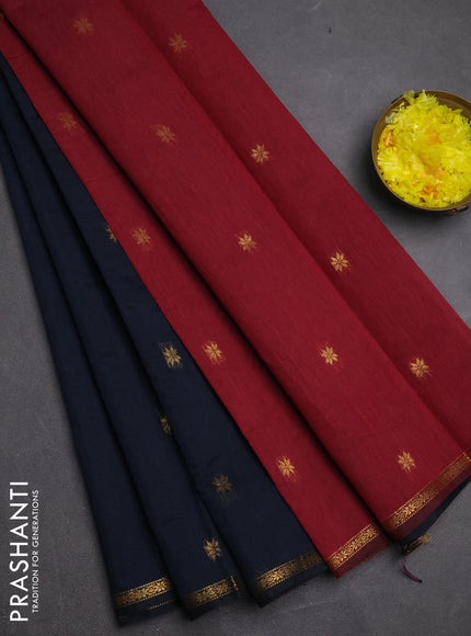 Semi maheswari cotton saree elephant grey and maroon with zari woven buttas and small zari woven border