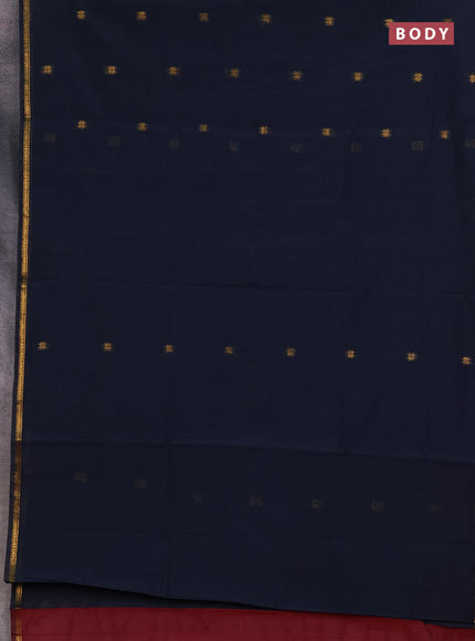 Semi maheswari cotton saree elephant grey and maroon with zari woven buttas and small zari woven border