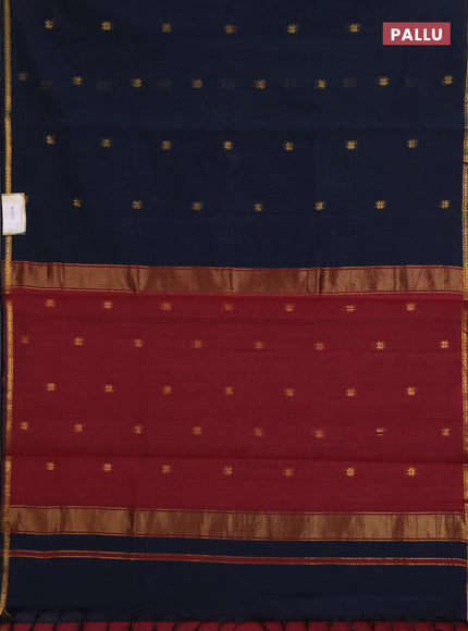 Semi maheswari cotton saree elephant grey and maroon with zari woven buttas and small zari woven border