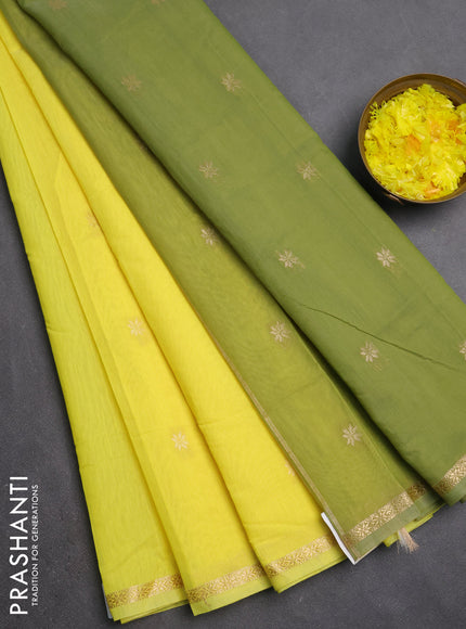 Semi maheswari cotton saree lime yellow and light green with zari woven buttas and small zari woven border