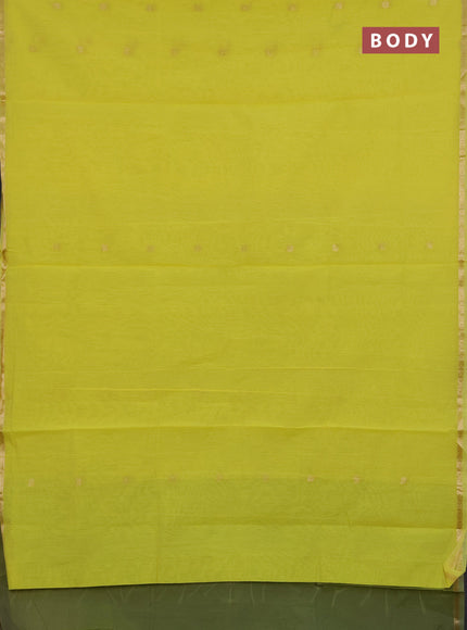 Semi maheswari cotton saree lime yellow and light green with zari woven buttas and small zari woven border
