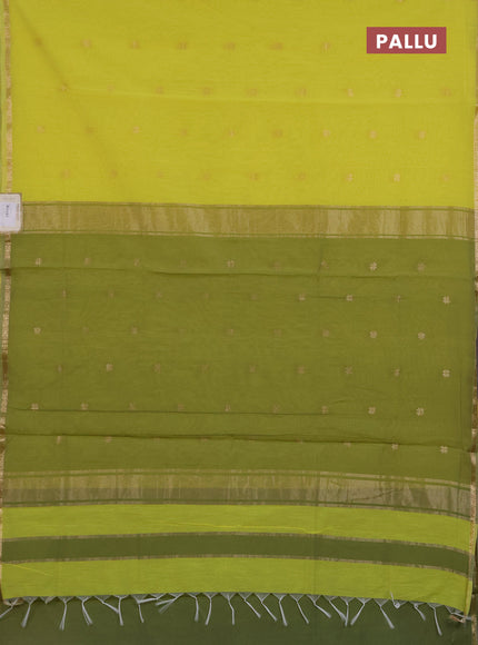Semi maheswari cotton saree lime yellow and light green with zari woven buttas and small zari woven border