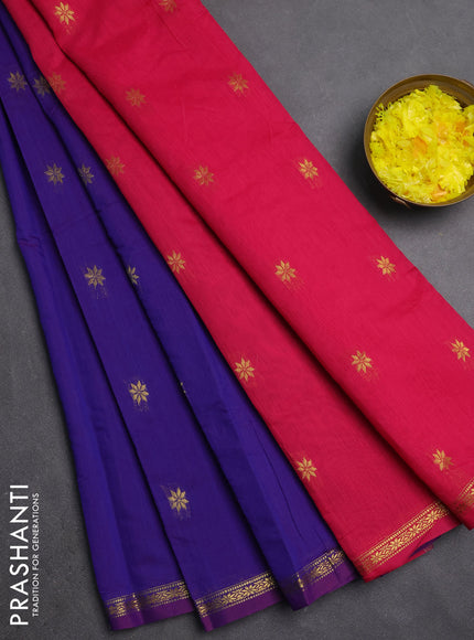 Semi maheswari cotton saree violet and pink with zari woven buttas and small zari woven border