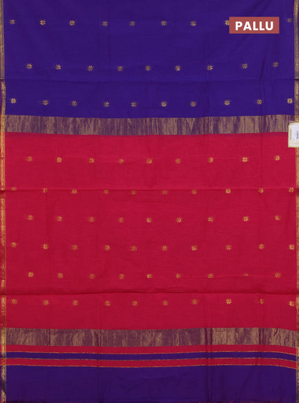 Semi maheswari cotton saree violet and pink with zari woven buttas and small zari woven border