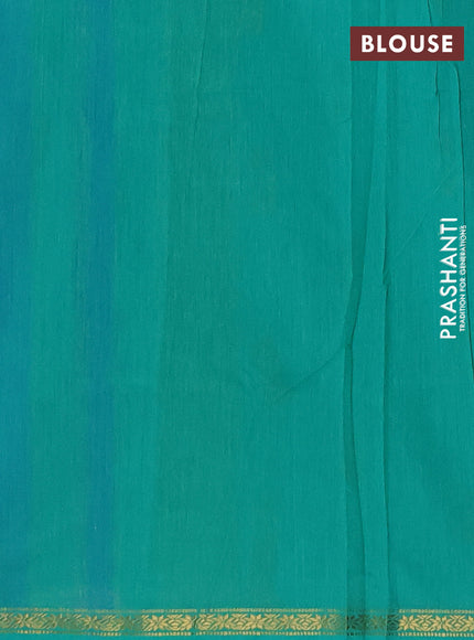 Semi maheswari cotton saree cs blue and teal green with zari woven buttas and small zari woven border