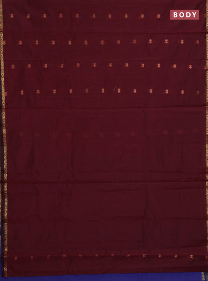 Semi maheswari cotton saree maroon and blue with zari woven buttas and small zari woven border