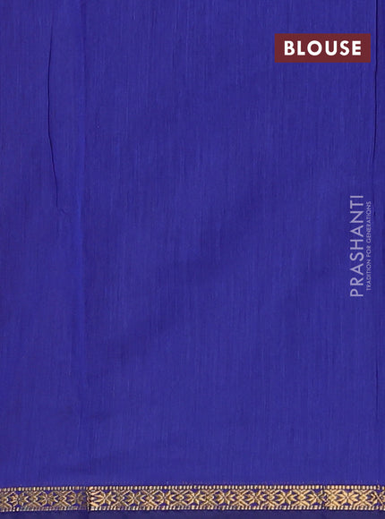 Semi maheswari cotton saree maroon and blue with zari woven buttas and small zari woven border