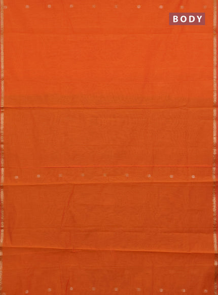 Semi maheswari cotton saree orange and green with zari woven buttas and small zari woven border