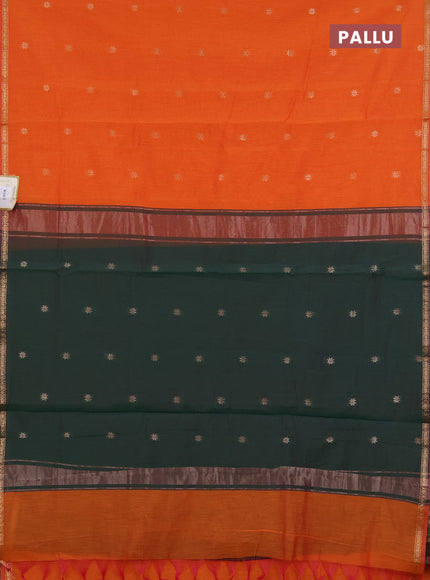 Semi maheswari cotton saree orange and green with zari woven buttas and small zari woven border