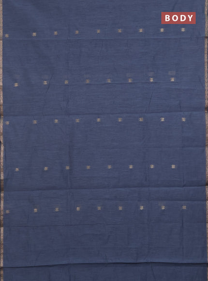 Semi maheswari cotton saree grey and navy blue with zari woven buttas and small zari woven border